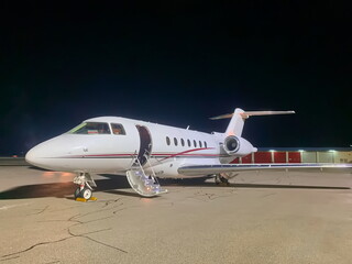 Business jet ready for boarding. private jet at the apron before departure