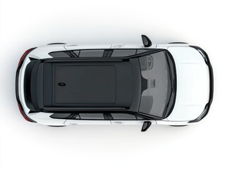 A white SUV with a black panoramic sunroof viewed from above