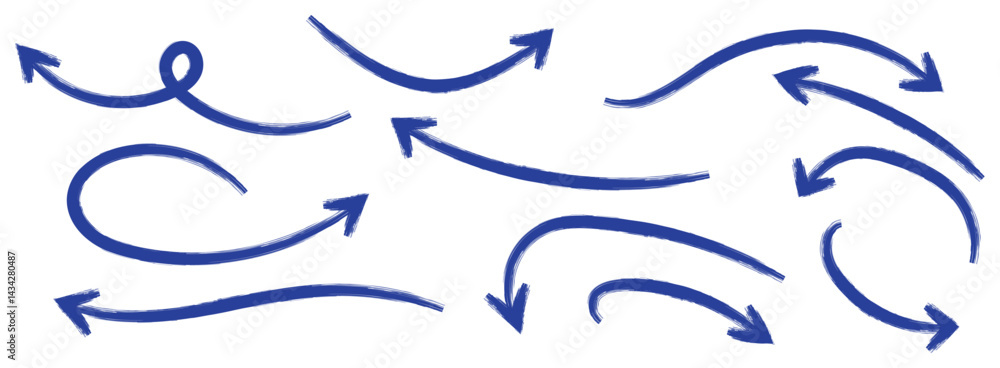 Poster a set of simple lines, drawn with blue arrows in various styles. a variety of simple line arrows col