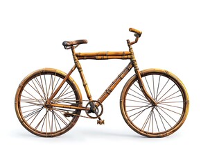 Bamboo Bicycle: An elegant bamboo bicycle stands isolated, highlighting its unique construction, sustainable design, and natural material.
