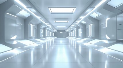 Obraz premium Futuristic Corridor in a Modern Space Station