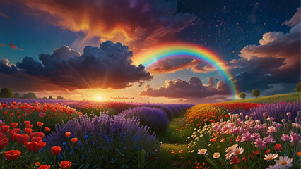 Obraz premium sunset over the meadow