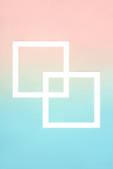 Pink and blue gradient background with two white square frames. Colorful pastel minimal design concept.