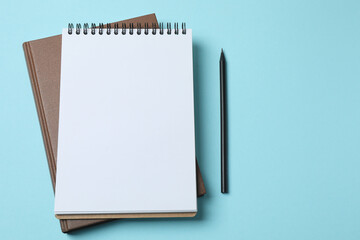 school notebook, pen, spiral notebook on the table. flat lay