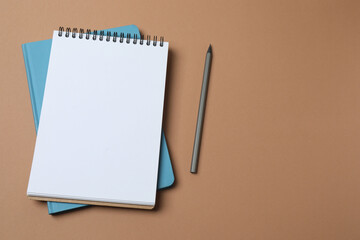 school notebook, pen, spiral notebook on the table. flat lay