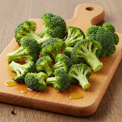 broccoli on wooden board