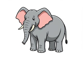 Fototapeta premium Standing African elephant animal with large ears tusks on white background