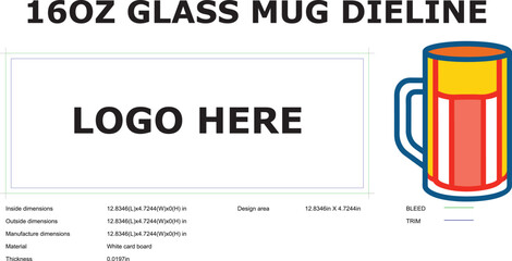 Glass Mug Dieline Template for Product Packaging and Branding Design