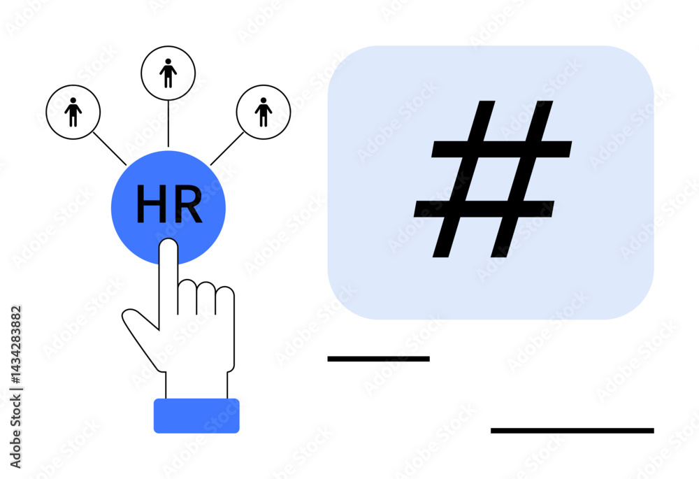 Poster hand pointing to hr button linked to human icons, emphasizing connection and networking. ideal for h