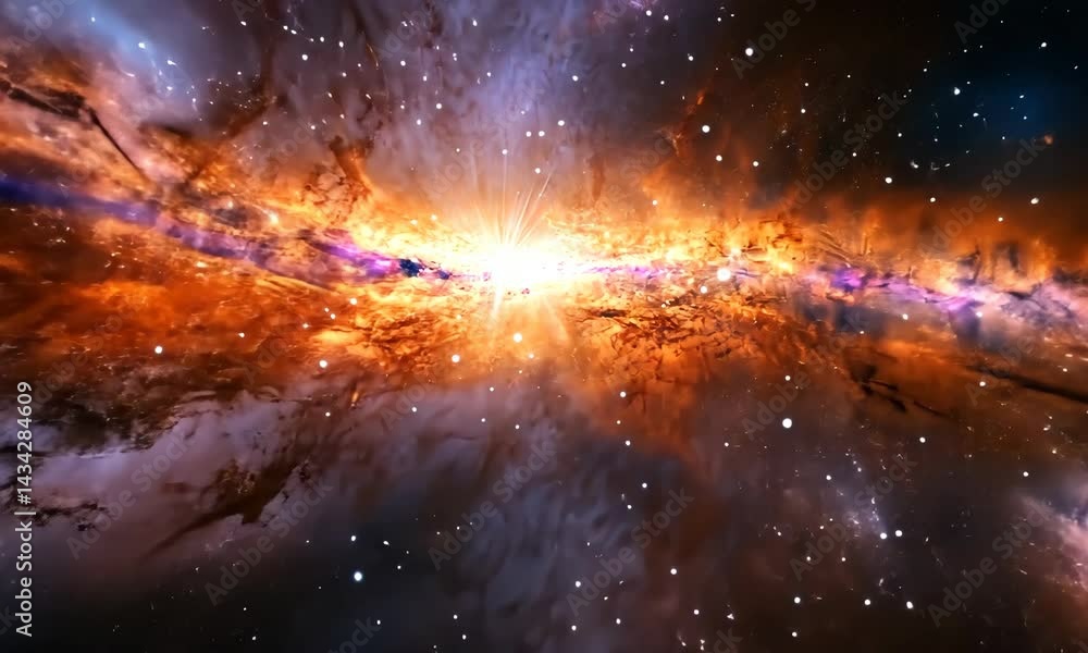 Poster brilliant cosmic explosion illuminates expansive universe in dynamic nebula sequence