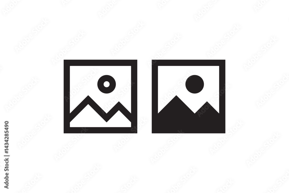 Poster image placeholder icons in outline and solid vector