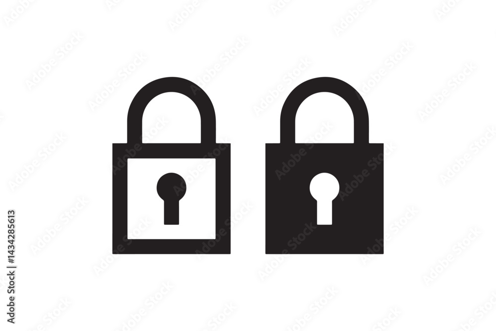 Poster padlock security icons in outline and solid style vector