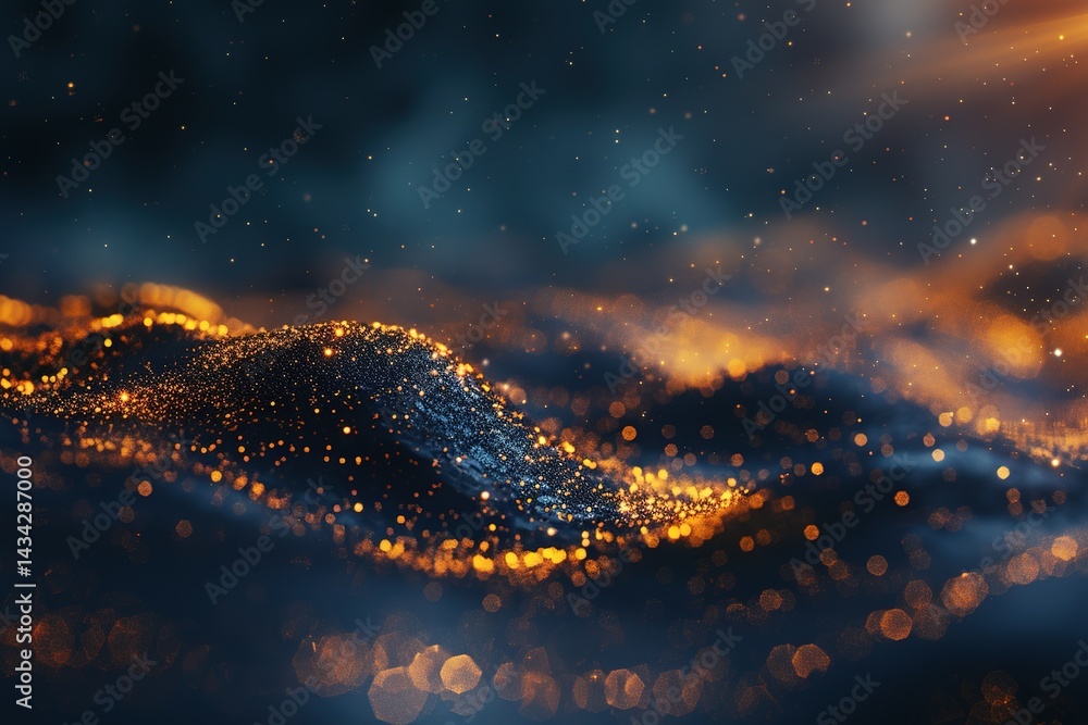 Poster abstract glowing particles on a dark background create a dynamic and textured landscape