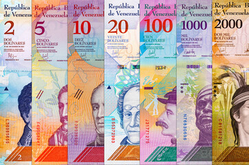 Venezuelan bolivar banknote. Venezuelan money. Background of paper money.