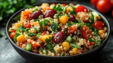 Delicious Quinoa Salad with Kidney Beans Tomatoes and Cucumbers