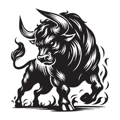 Fierce and sleek angry ox silhouette vector for modern logos and web design applications – angry ox silhouette – angry ox vector – angry ox illustration – silhouette of angry ox

