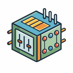 Colorful Illustration Of A Futuristic Control Box With Wires And Sliders