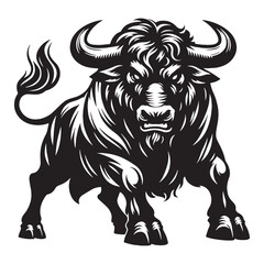 Aggressive angry ox silhouette with fine lines designed for versatile branding projects – angry ox silhouette – angry ox vector – angry ox illustration – silhouette of angry ox

