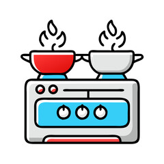 Fototapeta premium Kitchen stove and cooking pots symbolizing home cooking and cuisine.