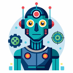Illustration Of A Cute Robot Character With Gears And Target Symbol