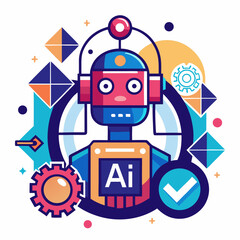 Modern Vector Illustration Of Artificial Intelligence Robot With Geometric Shapes