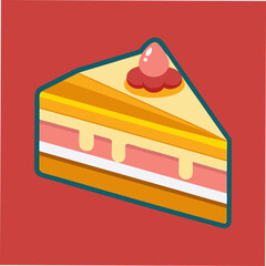 Isometric Slice Of Layered Cake With Strawberry Topping Vector Illustration