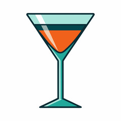 Stylized Martini Glass Cocktail Icon Illustration With Dark Turquoise Color Palette