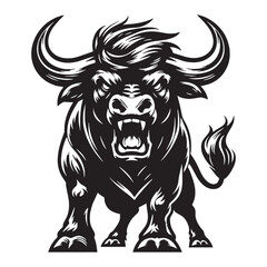 Dramatic angry ox silhouette vector for use in impactful digital marketing – angry ox silhouette – angry ox vector – angry ox illustration – silhouette of angry ox

