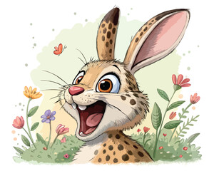 Watercolor Whimsical Floral Bunny Cartoon Vector illustration.