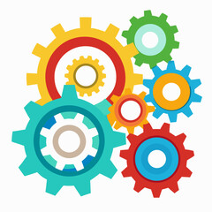 Colorful Cogwheels Vector Illustration Showing Teamwork And Technology Solutions Concept