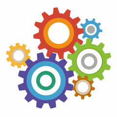 Group Of Colorful Gears On White Background Illustrating Engineering Concepts