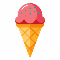 Strawberry Ice Cream Cone Flat Vector Icon For Summer Dessert