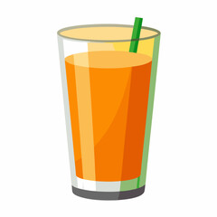 Fresh Orange Juice In Glass With Green Straw Healthy Drink Vector