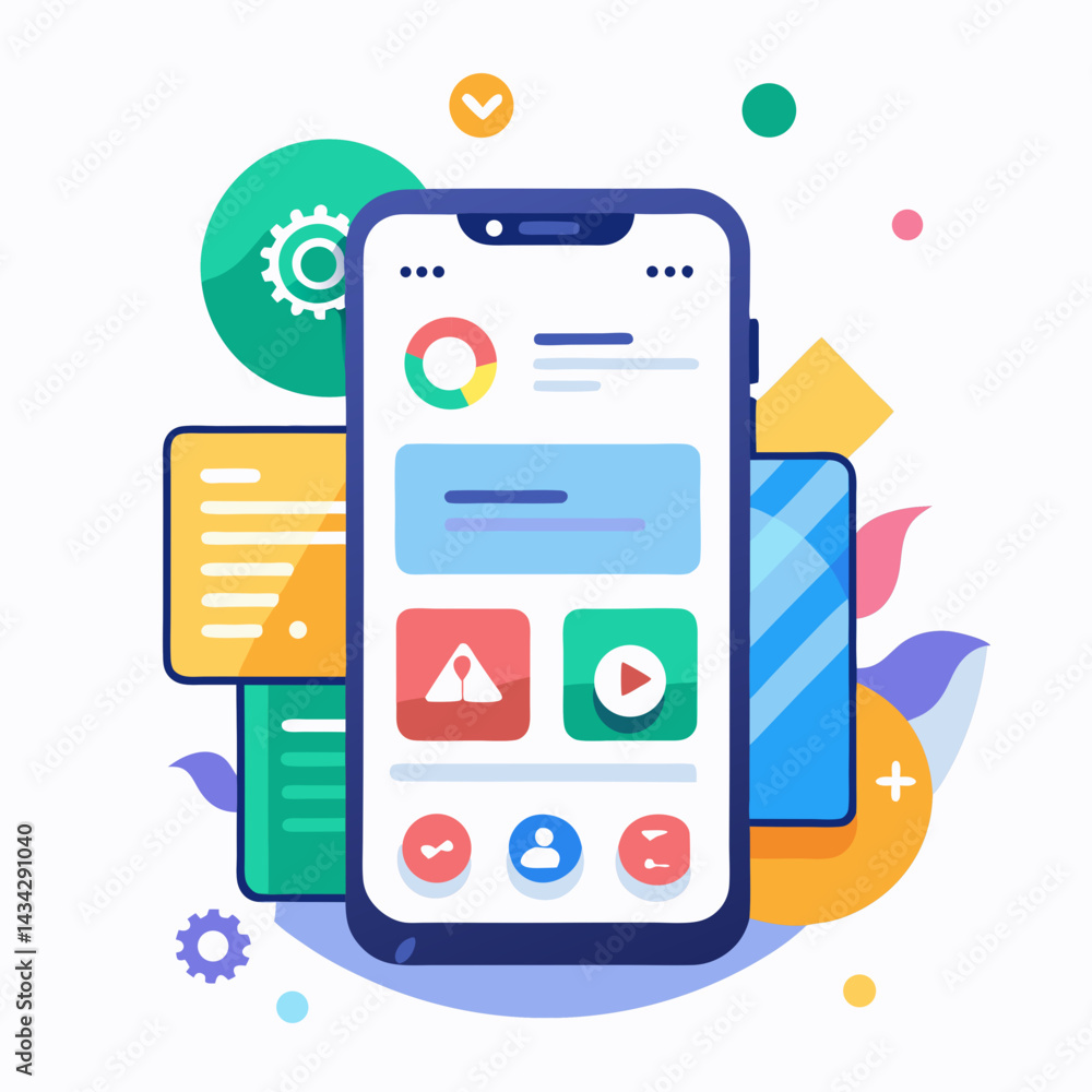 Wall mural abstract smartphone app ui design with colorful geometric elements