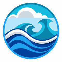 Abstract Ocean Waves With Clouds Round Flat Illustration Design