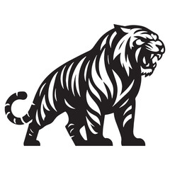Obraz premium Powerful and striking angry tiger silhouette vector for scalable designs and impactful branding – angry tiger silhouette – angry tiger vector – angry tiger illustration – silhouette of angry tiger