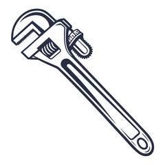 Retro Style Plumbing Wrench Illustration In Red And Blue On White