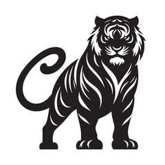 Detailed angry tiger silhouette vector ideal for high-resolution logos and digital design projects – angry tiger silhouette – angry tiger vector – angry tiger illustration – silhouette of angry tiger
