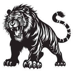 Intense angry tiger silhouette vector perfect for digital art, logos, and professional design – angry tiger silhouette – angry tiger vector – angry tiger illustration – silhouette of angry tiger

