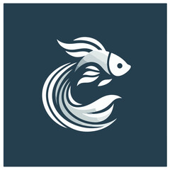 Minimalist guppy fish illustration with smooth, flowing lines and abstract fin elements, rendered in light tones against a deep teal background for a clean, modern aesthetic.