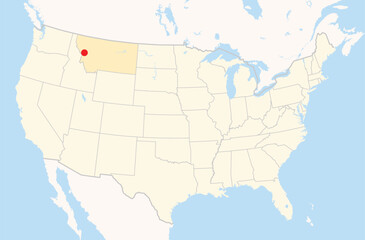 Location Map of the city Missoula in Montana, USA. The state is marked orange and the city is highlighted with a red dot. No labels at all.