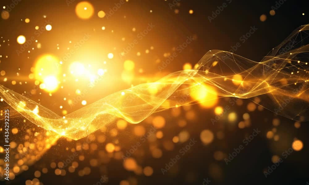 Poster dynamic golden light waves and sparkles in motion