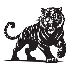 Fierce angry tiger silhouette vector for modern, impactful logos and branding applications – angry tiger silhouette – angry tiger vector – angry tiger illustration – silhouette of angry tiger

