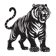 Obraz premium Majestic angry tiger silhouette for modern logo creation, websites, and branding projects – angry tiger silhouette – angry tiger vector – angry tiger illustration – silhouette of angry tiger