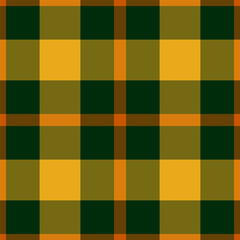 Intricate plaid texture vector, bold textile fabric check. Menu tartan pattern seamless background in amber and yellow colors.