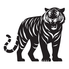 Fierce and determined angry tiger silhouette for use in dynamic brand identities – angry tiger silhouette – angry tiger vector – angry tiger illustration – silhouette of angry tiger

