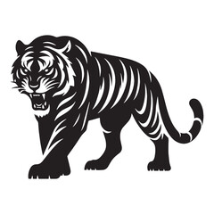 Aggressive angry tiger silhouette with sharp, clean edges designed for professional branding – angry tiger silhouette – angry tiger vector – angry tiger illustration – silhouette of angry tiger

