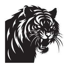 Intense angry tiger silhouette with dynamic lines perfect for digital design – angry tiger silhouette – angry tiger vector – angry tiger illustration – silhouette of angry tiger


