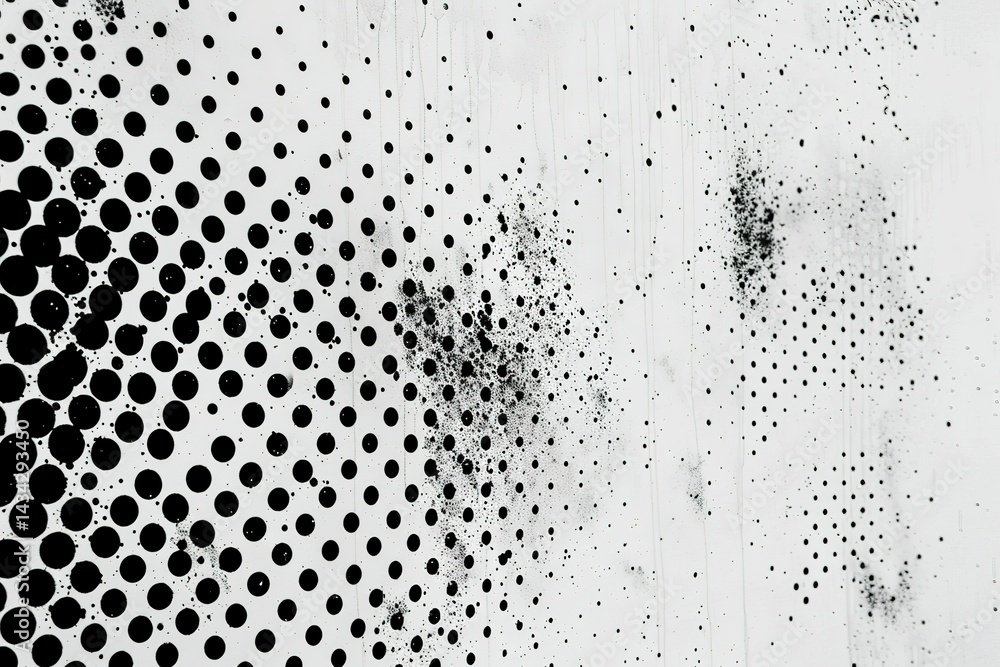 Poster abstract arrangement of black dots in a patterned design on white background