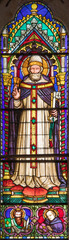 Perugia - The detail of stained glass with the blessed Benedict XI in church Basilica di San...